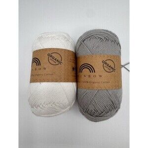 Hobbii Rainbow Yarn 8/4 Quality 100% Cotton 2 Skeins White & Gray NEW
